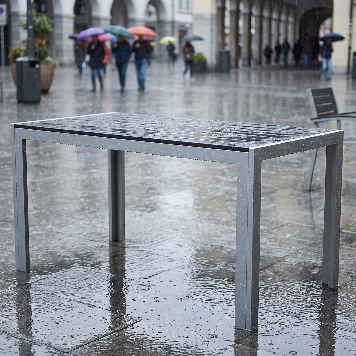 Composite Rectangular Table – Slatted Top for Quick Rainwater Drainage and Moisture-Resistant Outdoor Use
