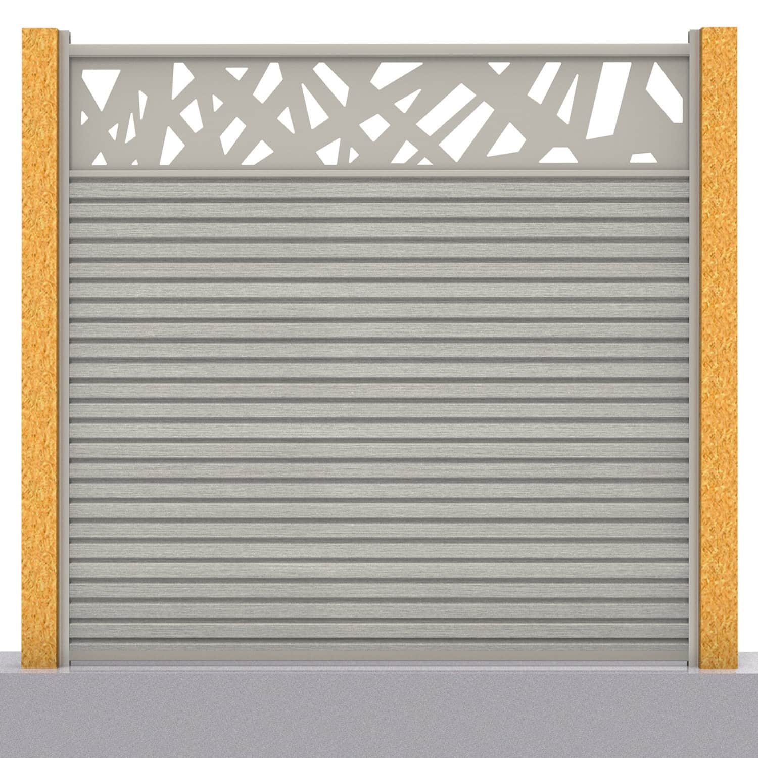 Slatted composite fence panel set - contemporary design in silver birch with wooden post inserts