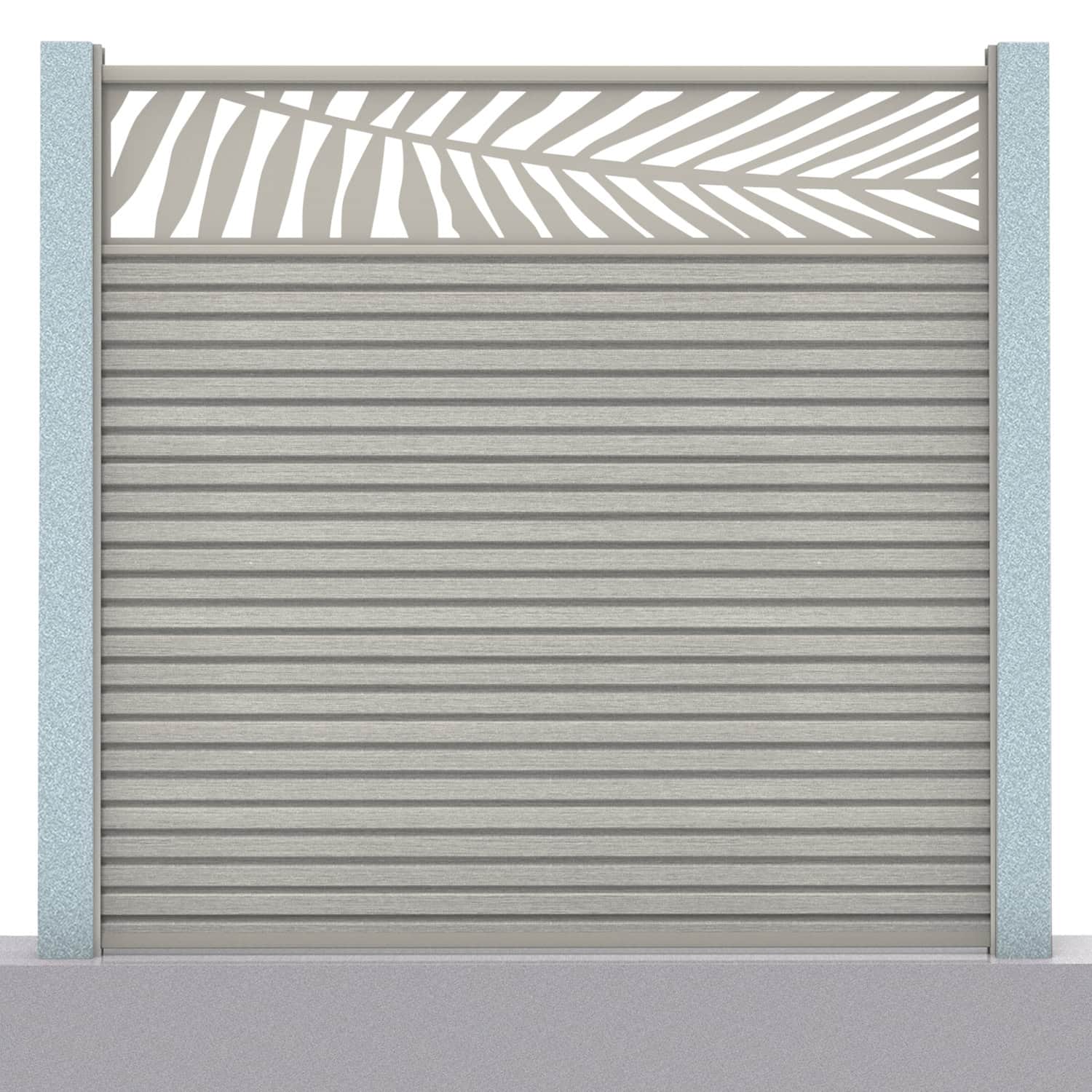 Slatted composite fence panel set - leaf design in silver birch with concrete post inserts