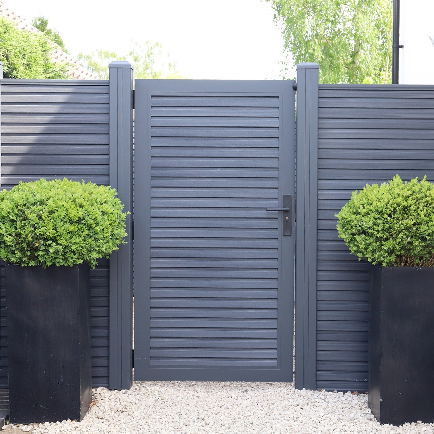 NeoTimber® Slatted Fence Panel Set – Grey Gate