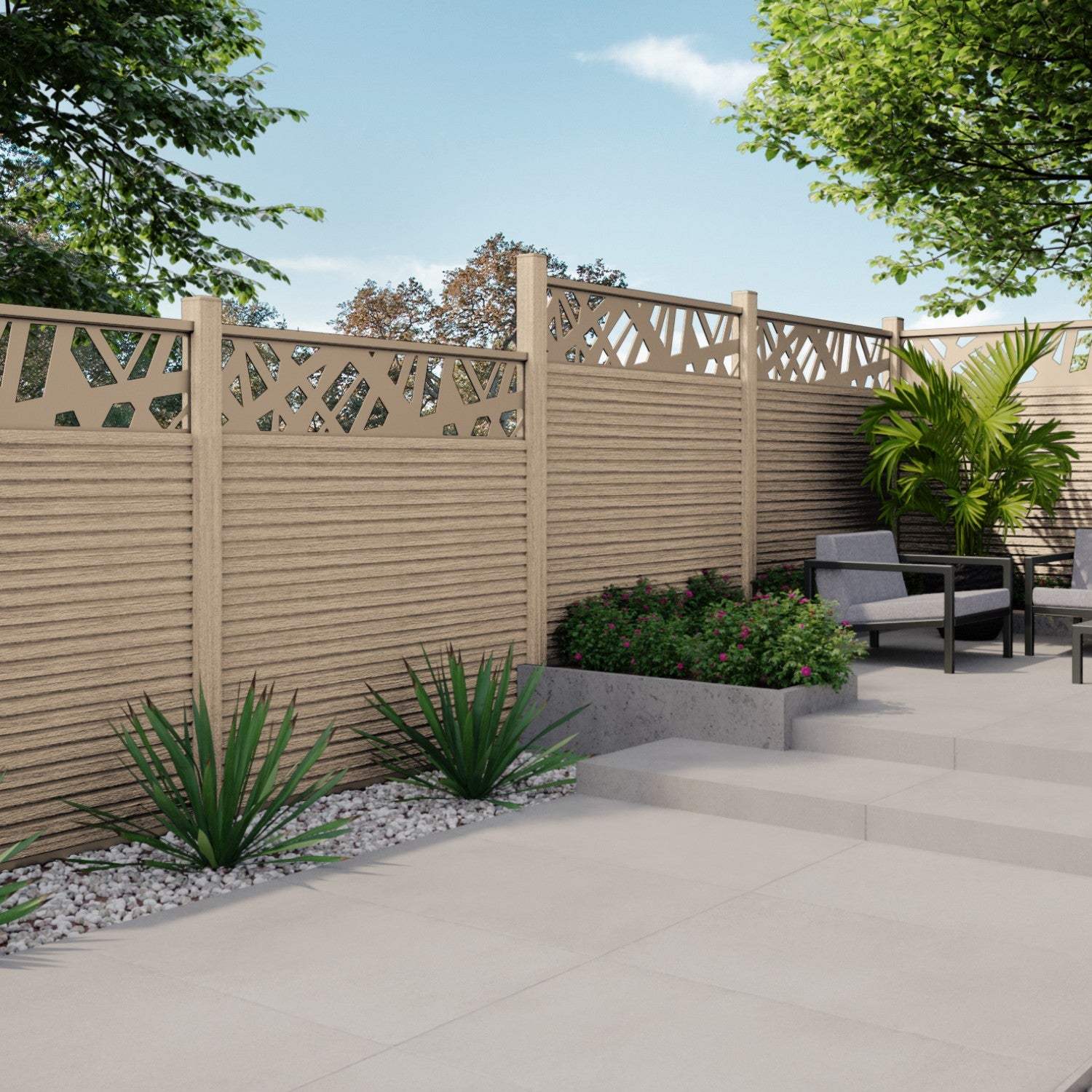NeoTimber® Slatted Composite Fence Panel Set with Contemporary Screen – Capped Composite Technology