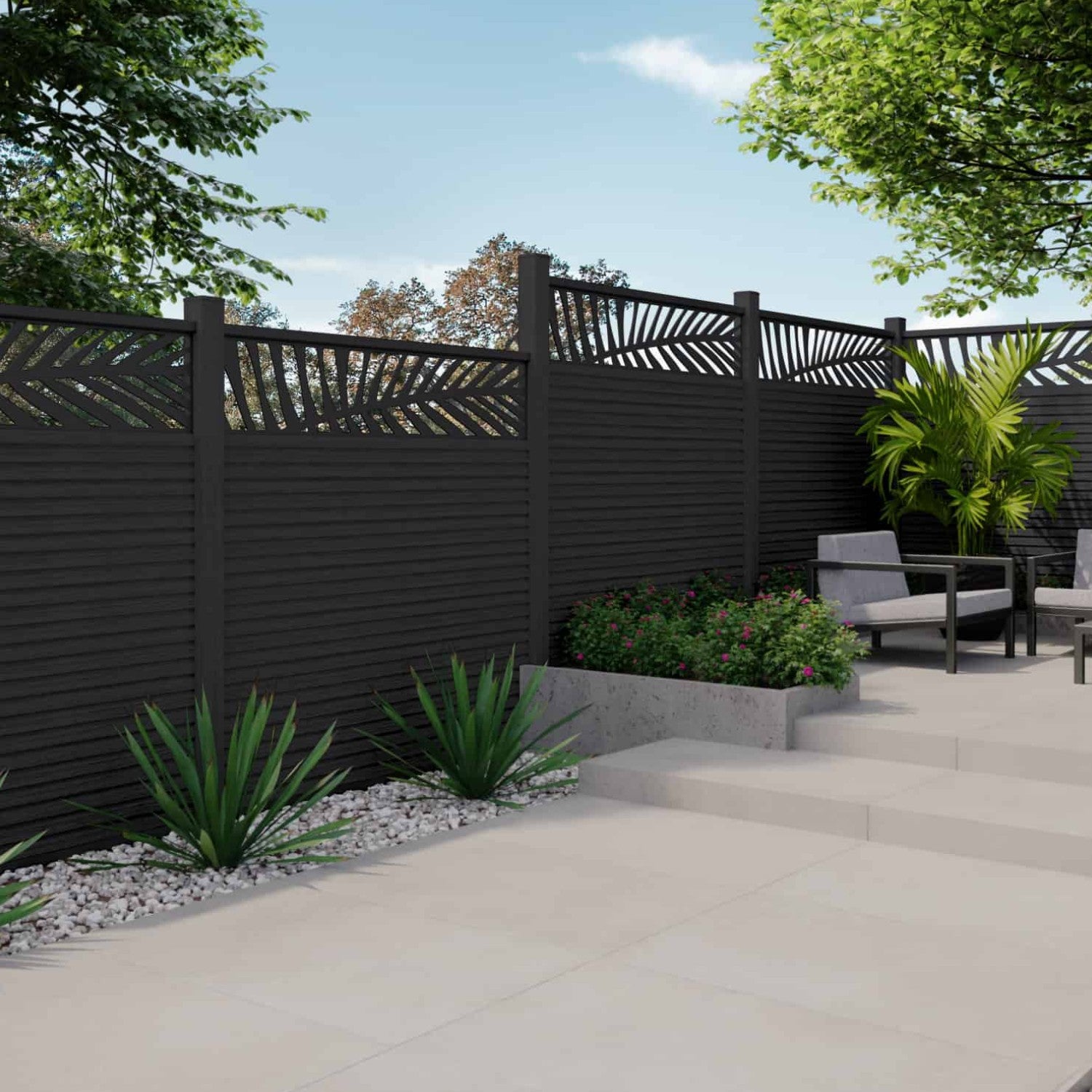 NeoTimber® Slatted Composite Fence Panel Set with Leaf Screen – Capped Composite Fencing