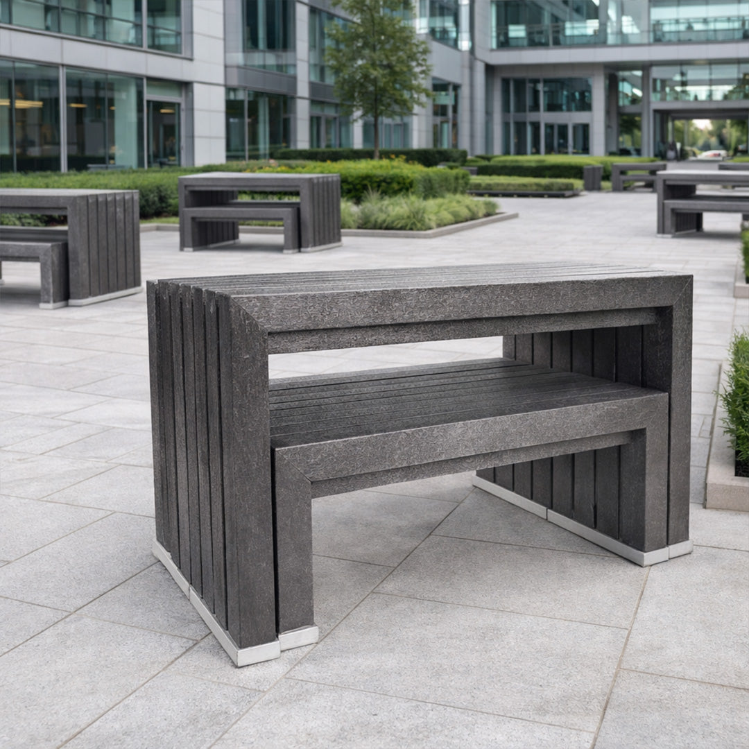 Recycled Plastic Space Saver Table & Bench Set – Minimalist Outdoor Seating Solution