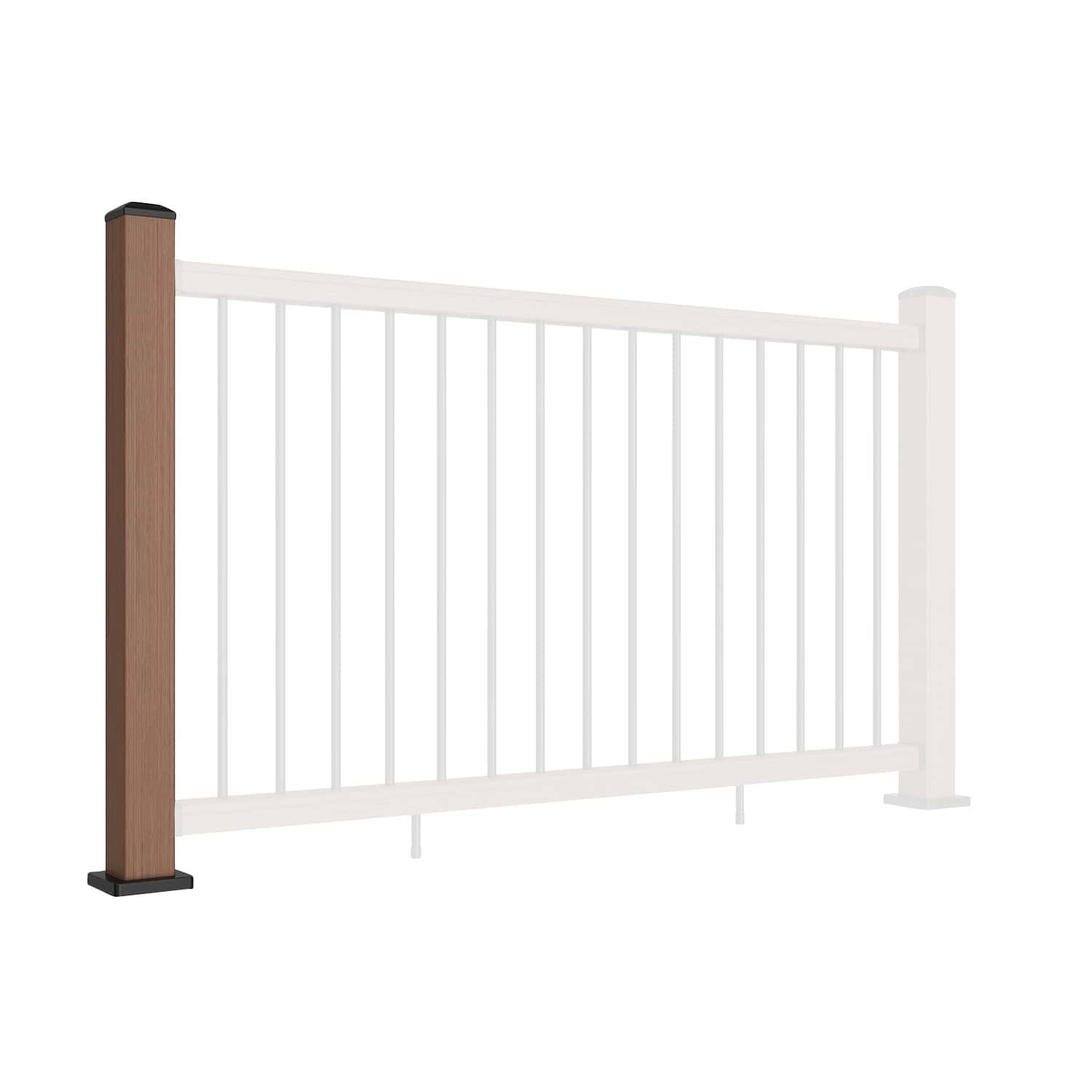 Composite Balustrade Straight Railing Post - Teak - Angled