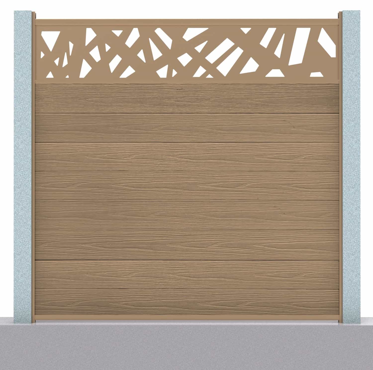 Deluxe composite fence panel set - contemporary design in teak with concrete post inserts