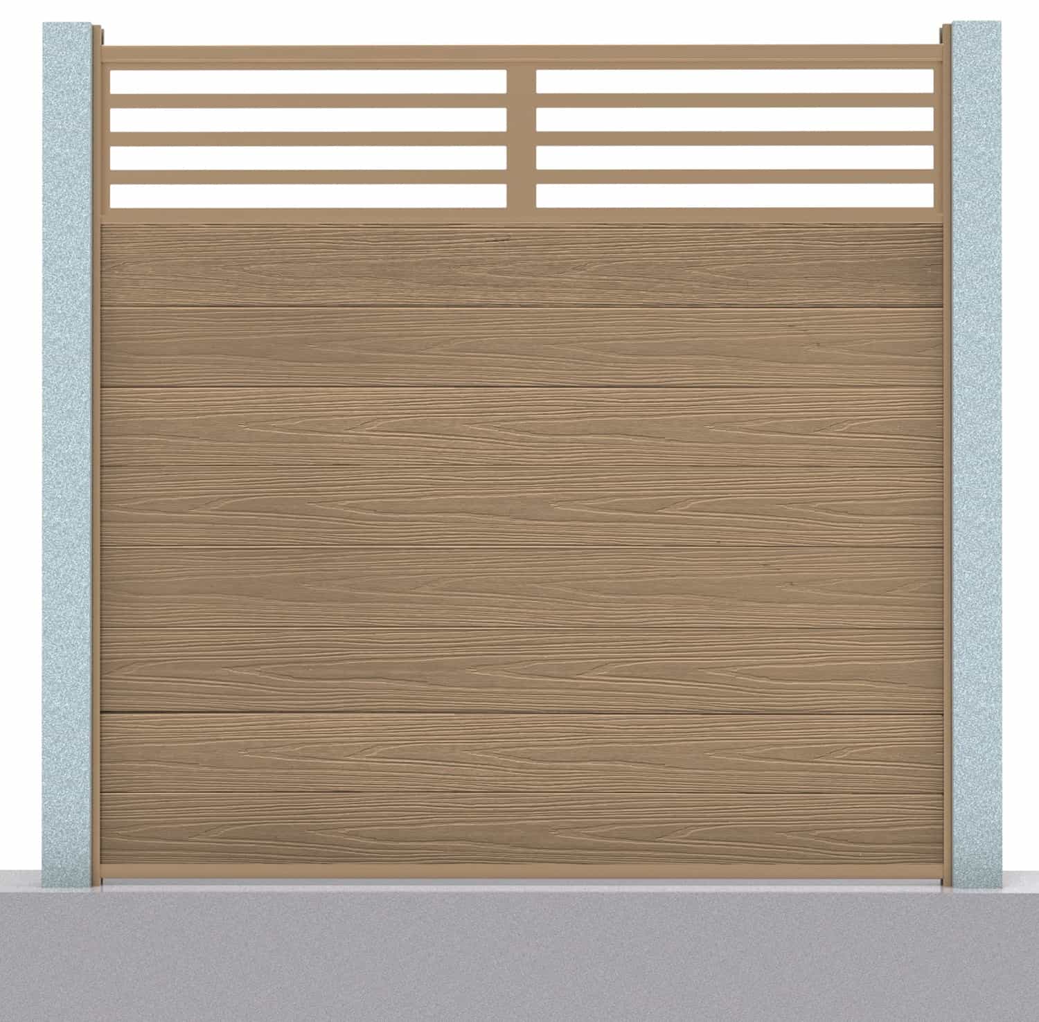 Deluxe composite fence panel set - linear design in teak with concrete post inserts