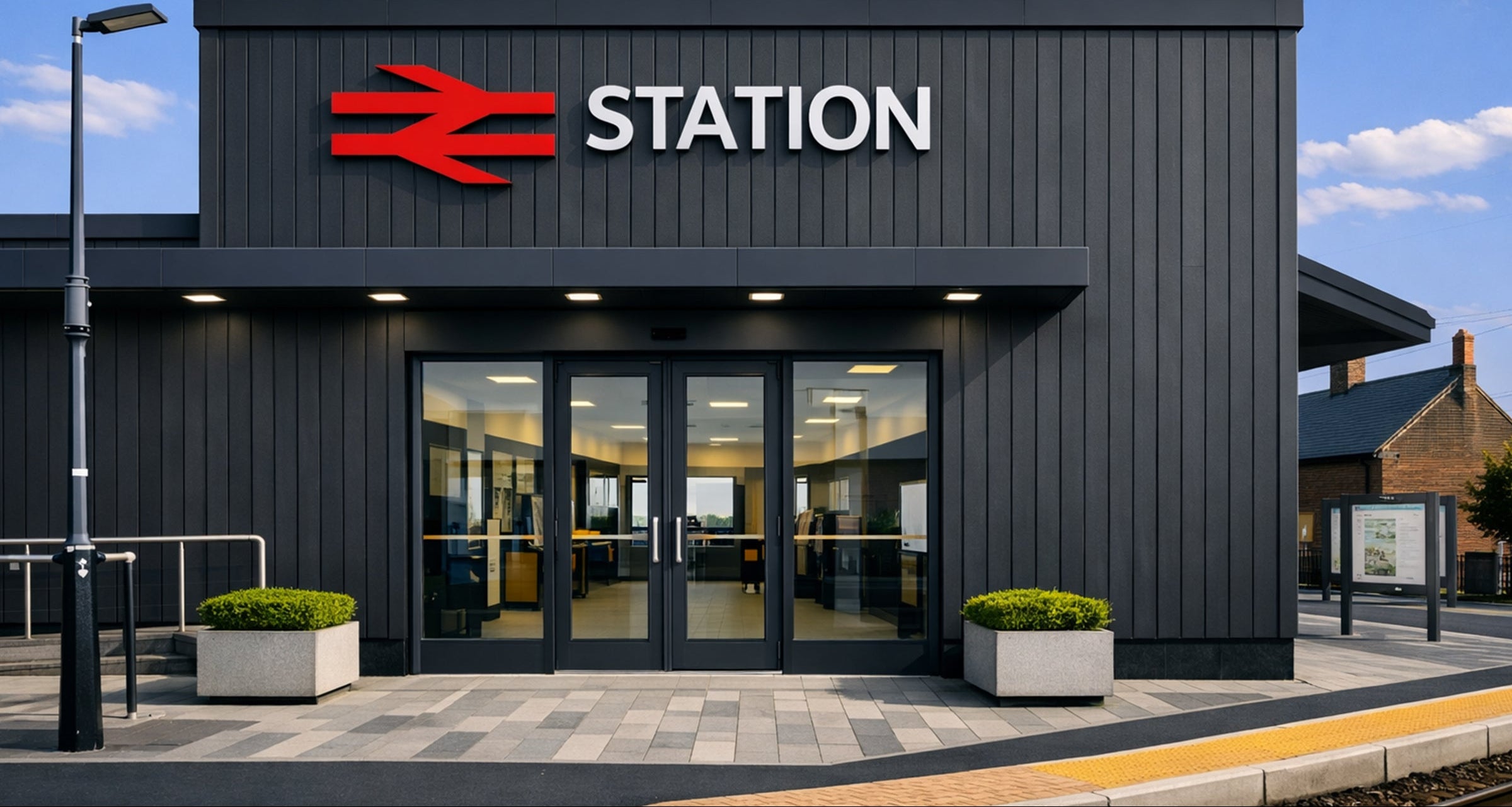 railway station exterior with composite cladding wall panels