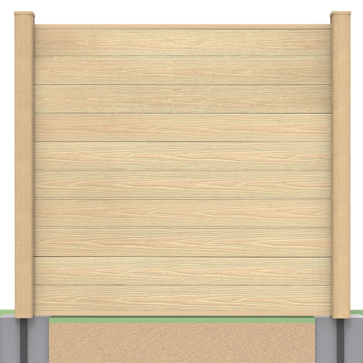 Deluxe composite fence panel set in oak with soft ground post inserts