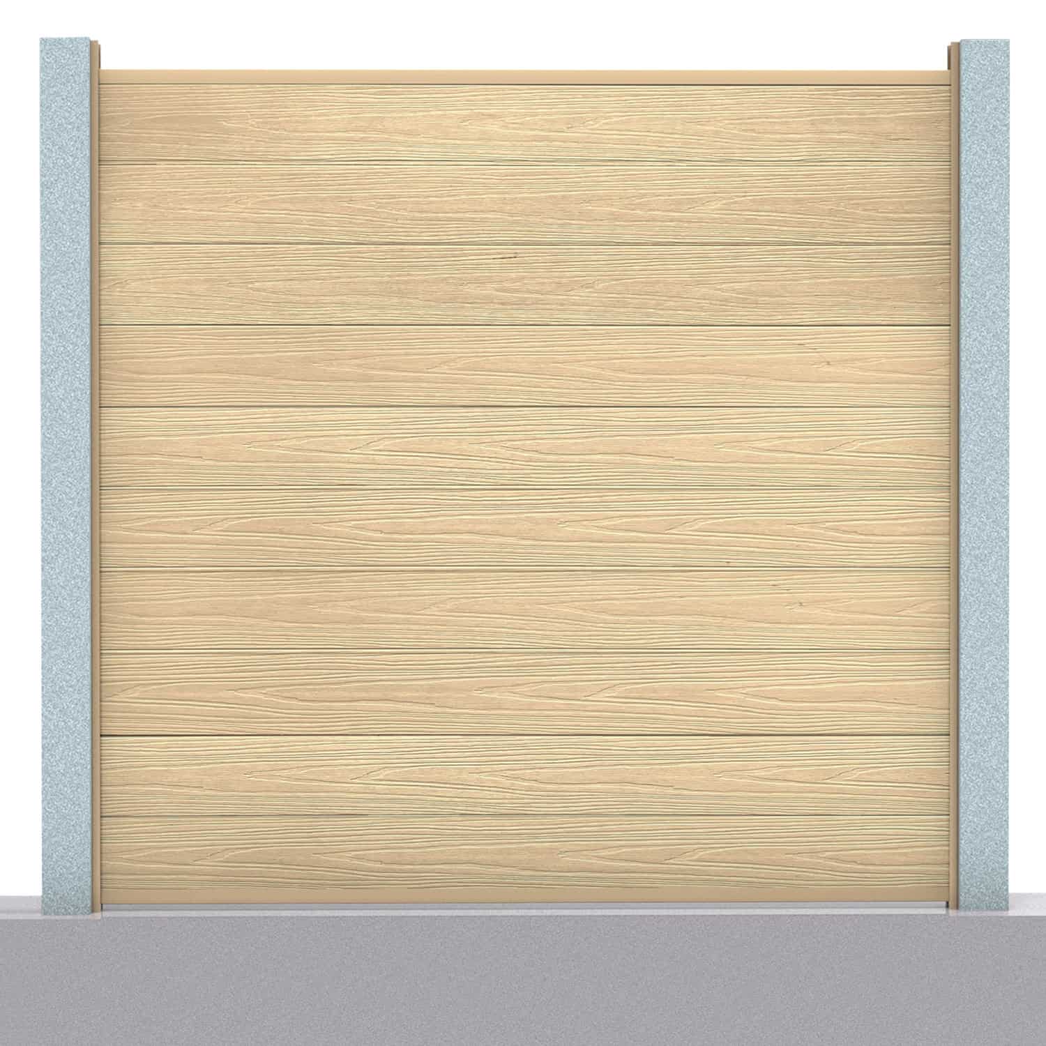 Deluxe composite fence panel set in oak with concrete post inserts