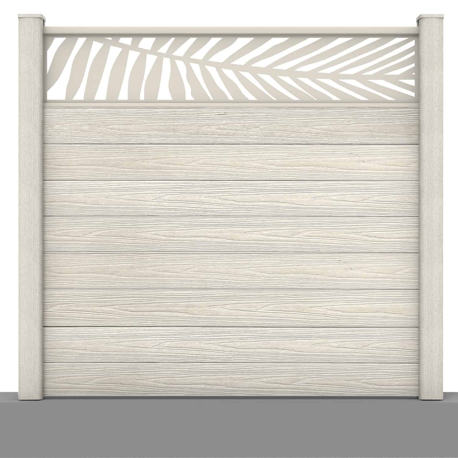 Deluxe composite fence panel set - leaf design in ash white with hard ground post inserts