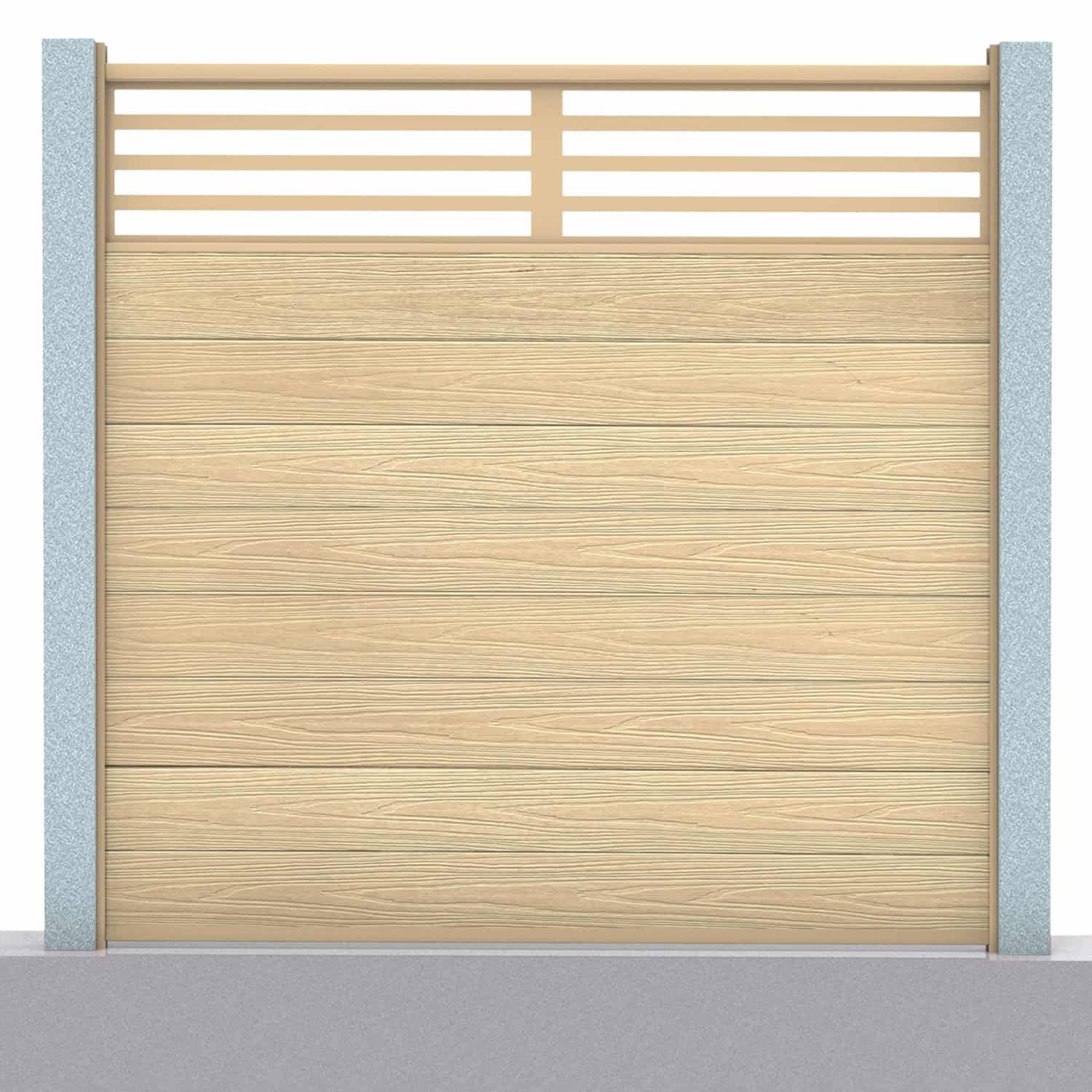 Deluxe composite fence panel set - linear design in oak with concrete post inserts