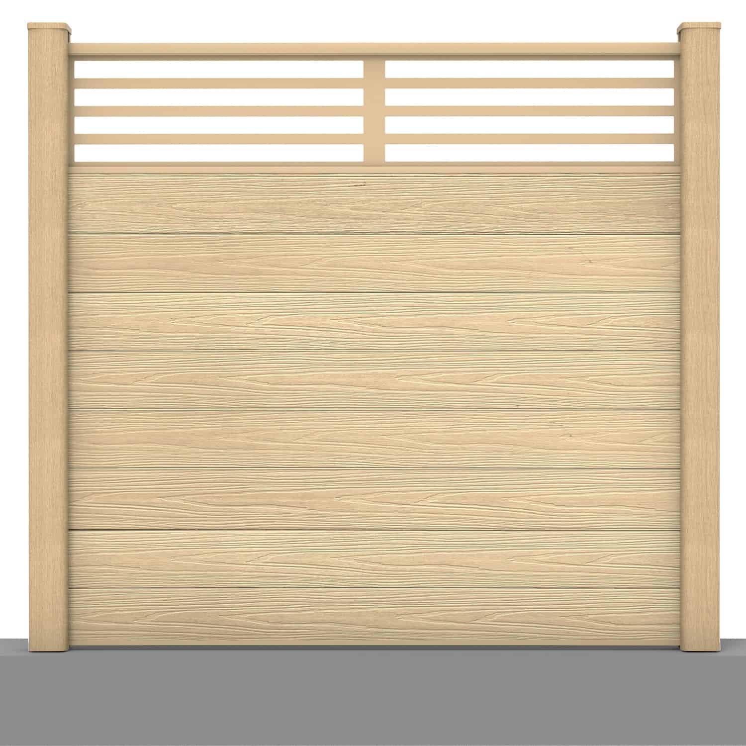 Deluxe composite fence panel set - linear design in oak with hard ground post inserts