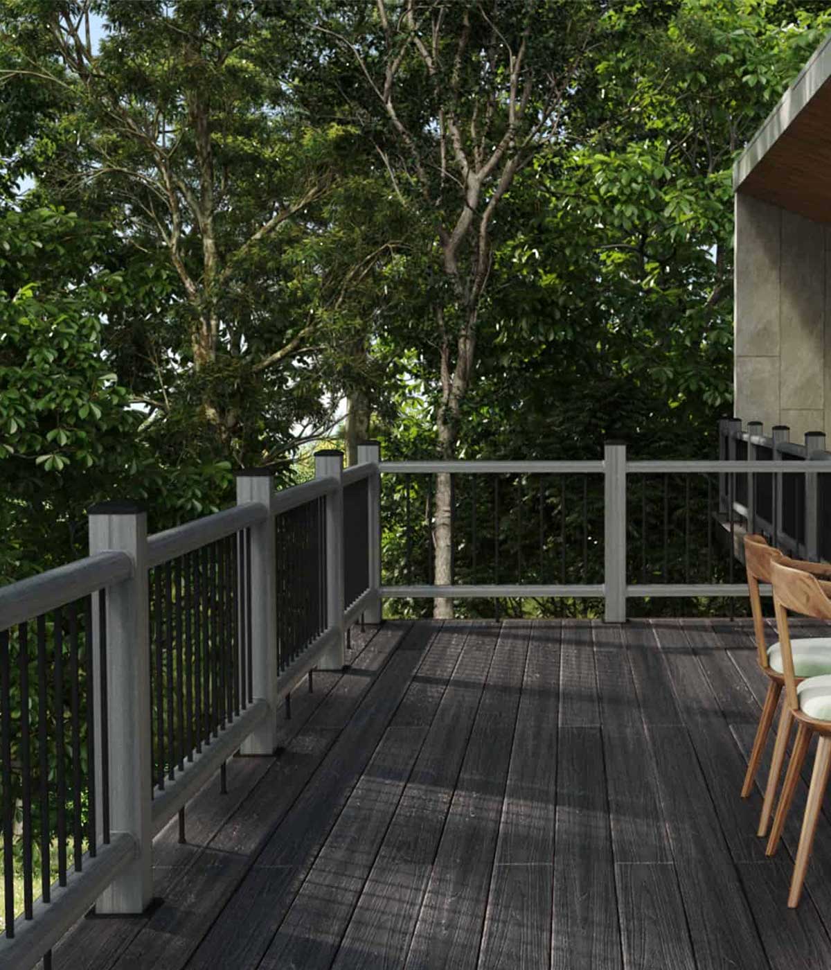 neotimber grey composite balustrades with charcoal black decking