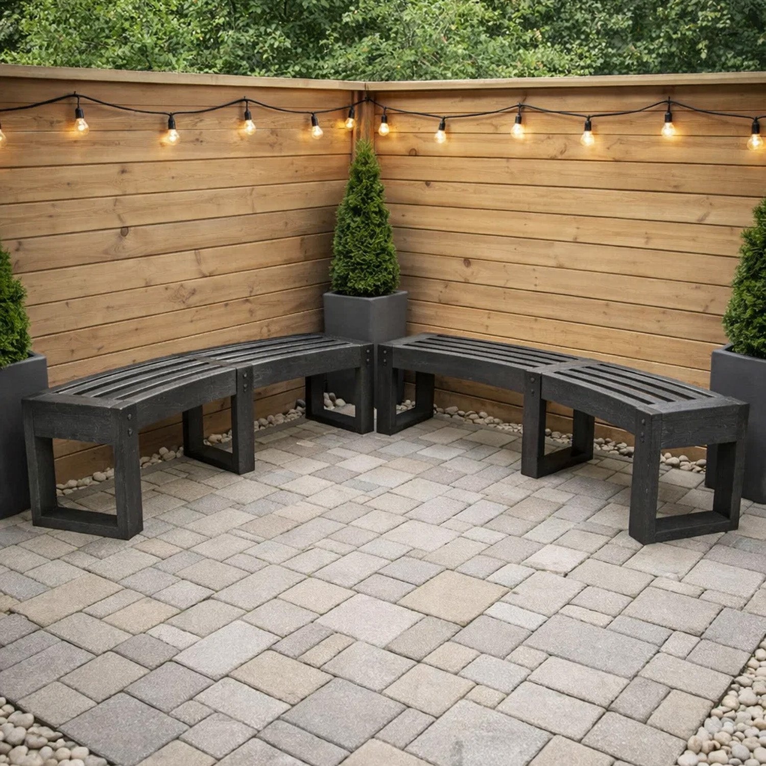 Recycled Plastic Curved Edge Bench – Multi-Unit Seating Installation