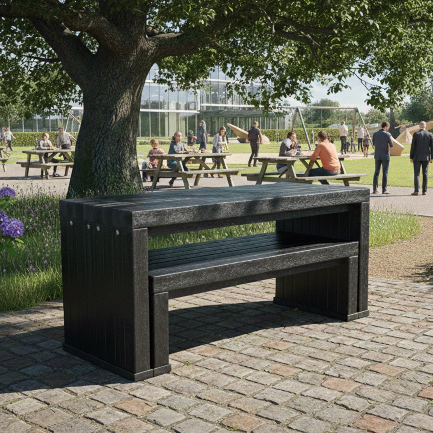 Recycled Plastic Space Saver Table & Bench Set – Integrated Configuration