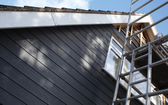 charcoal composite cladding below roof