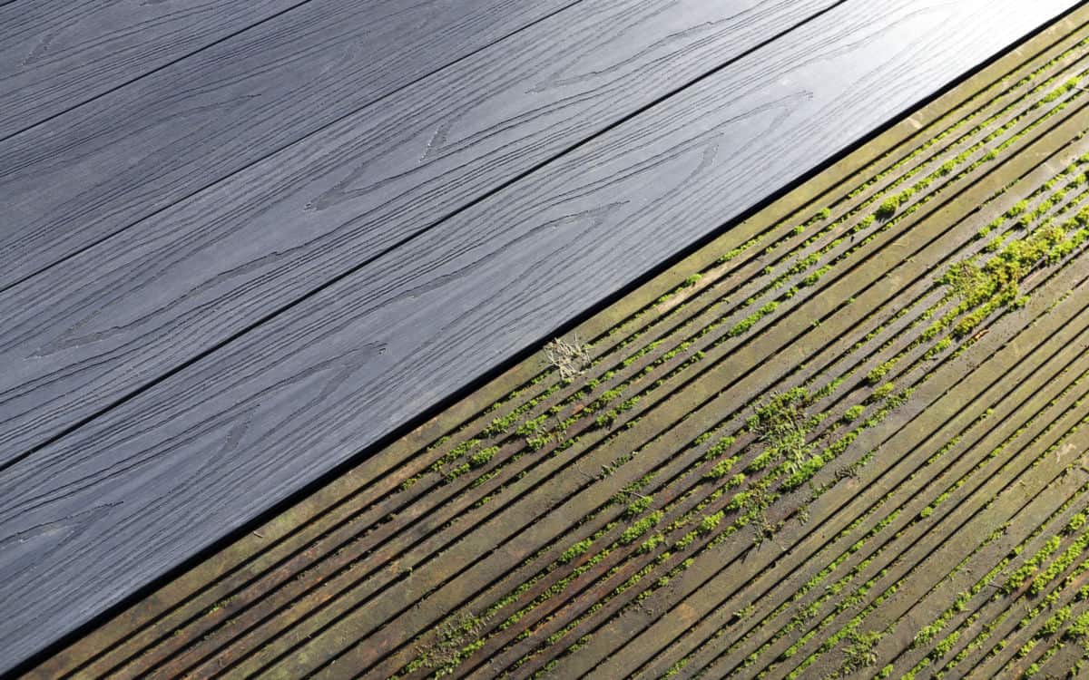 grey decking next to old timber decking